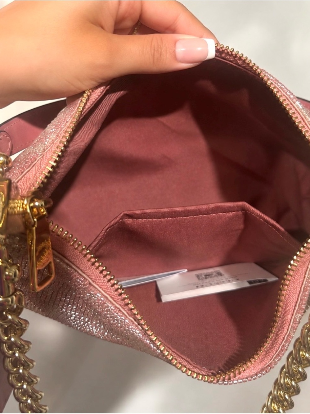 Coach pink Teri Shoulder Bag In Signature Pink Beaded Satin NWT - Picture 3 of 5